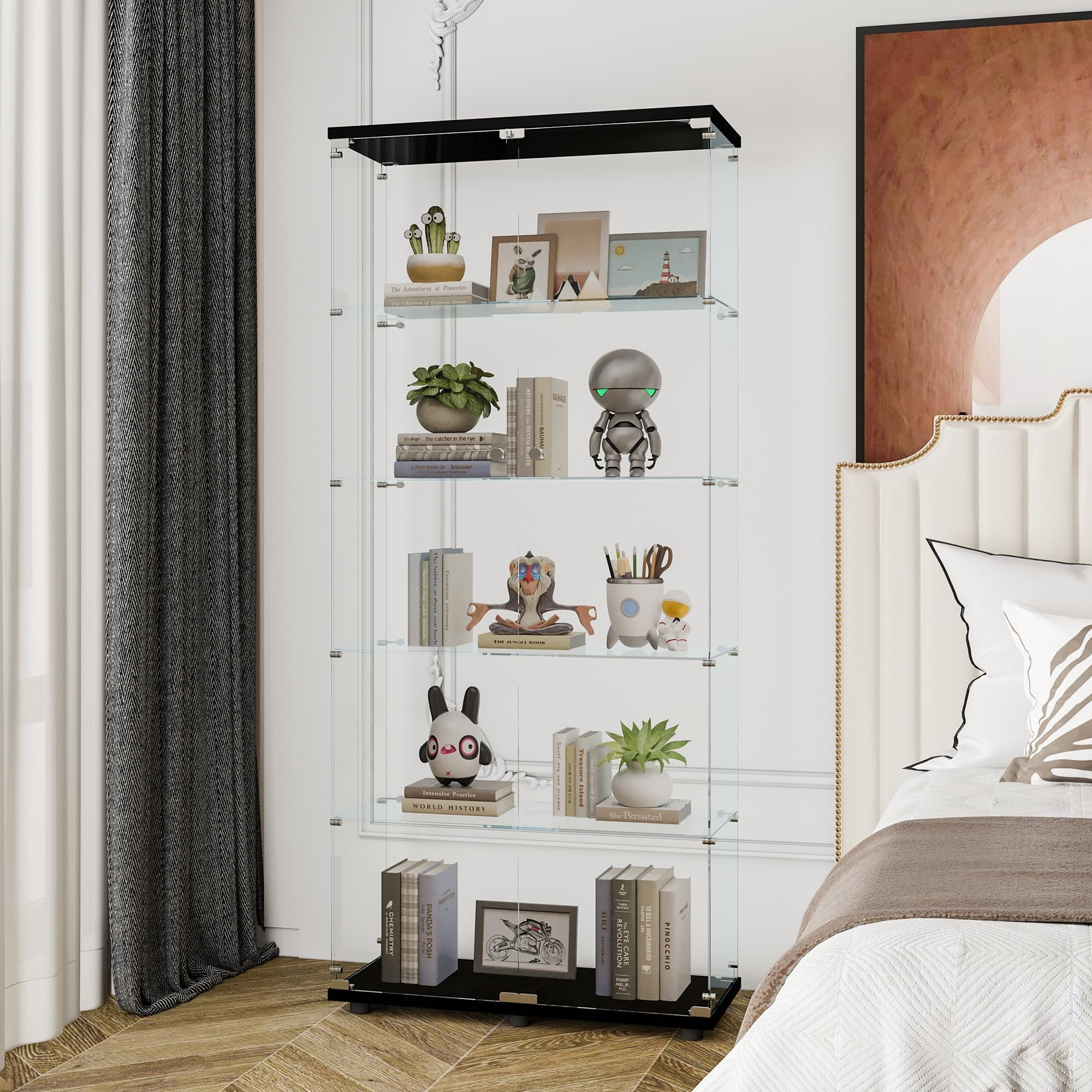 Amazon.com: Home Square 2-Piece 5-Shelf Contemporary Solid Wood & Glass ... with regard to Struggling With Your Glass Curio Cabinet? Here's What's Actually Going Wrong