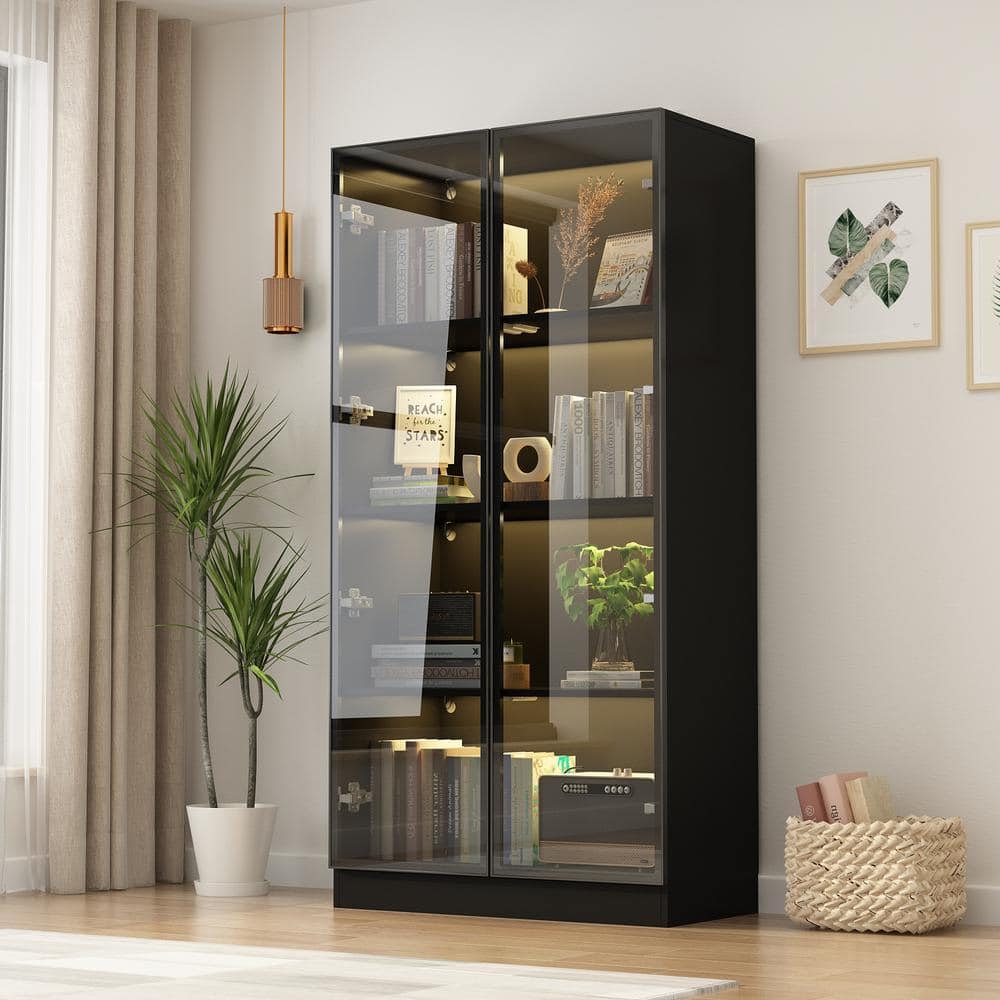 Glass Curio Cabinet With Lights | Cabinets Matttroy throughout (Set Of 2) Contemporary Glass Curio Cabinet In Black