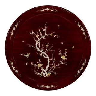 32In Dark Cherry Rosewood Asian Lazy Susan Bird Flower Motif Mother Of ... in Dark Cherry Rosewood Flower And Bird Oriental Corner Display Cabinet