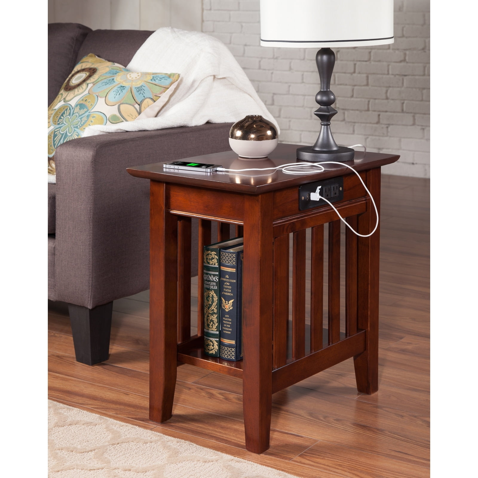 Afi Mission Chair Side Table With Charging Station Walnut Stained ... intended for Exploring the timeless appeal of walnut finish contemporary tables