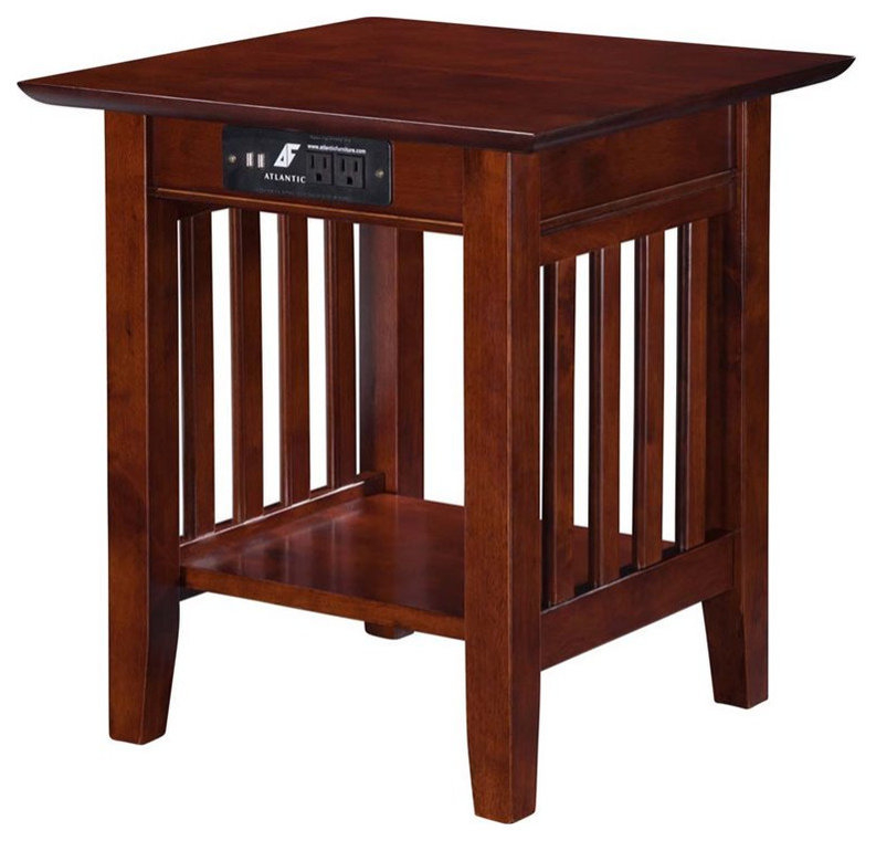 Afi Mission Solid Wood End Table With Built In Device Charger In Brown ... in Exploring the timeless appeal of walnut finish contemporary tables