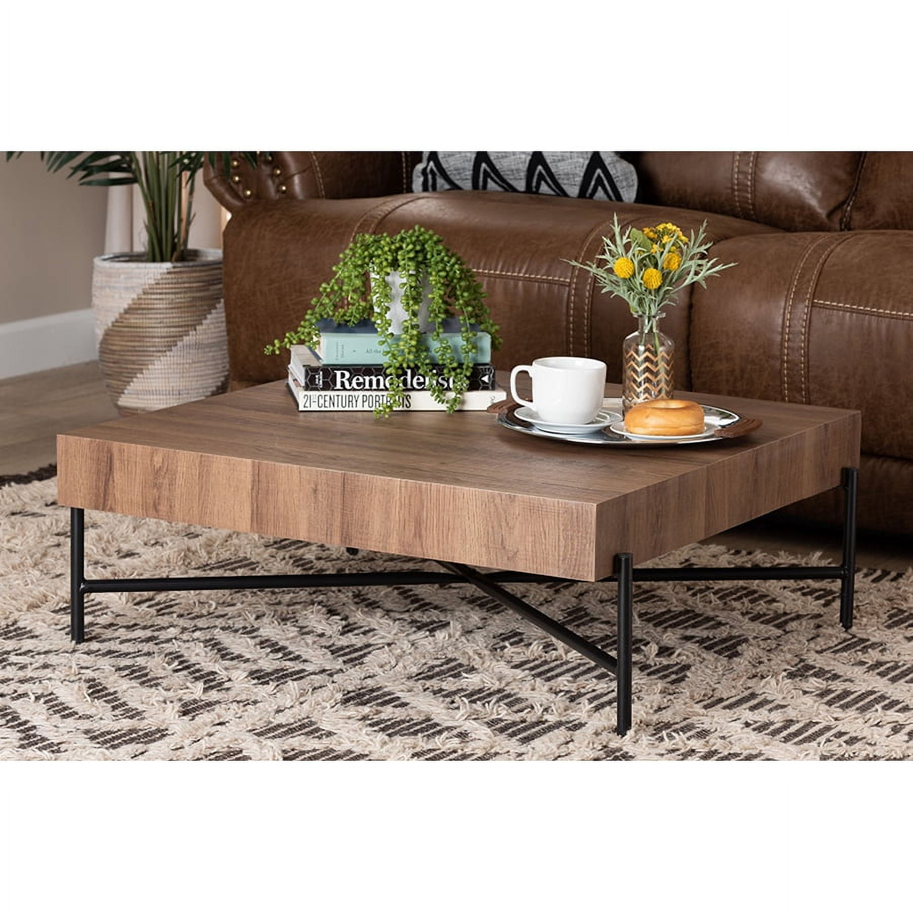 Baxton Studio Savion Modern Industrial Walnut Brown Finished Wood And ... with regard to Modern Industrial Walnut Brown Finished Wood And Black Metal End Table