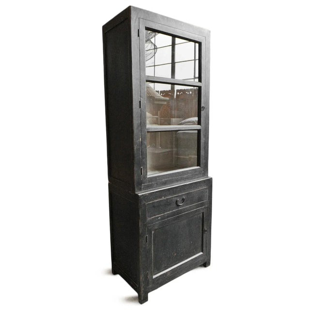 Black Elm & Glass Single Display Cabinet | Chairish within Design Principles That Make These Display Cabinets Stand Out