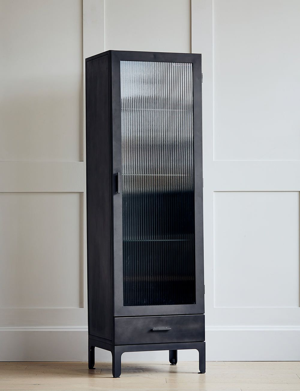 Black Fluted Glass Single Display Cabinet | Crockery Unit Design, Flute ... within Black Elm & Glass Single Display Cabinet