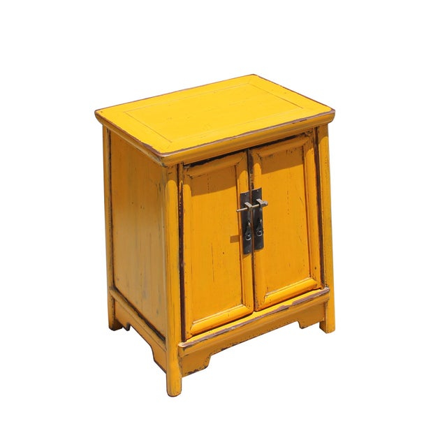 Chinese Rustic Distressed Yellow A Shape End Table Nightstand | Chairish in Modern Living with Timeless Chinese Rustic Aesthetics
