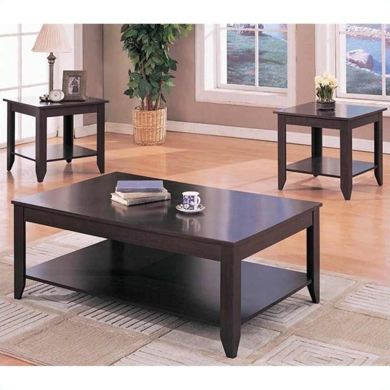 Coaster Brooks 3-Piece Wood Coffee Table Set With Lower Shelf ... regarding Comparing quality features of Coaster Rachelle 3-Piece Wood Coffee Table Set with other wooden coffee table collections