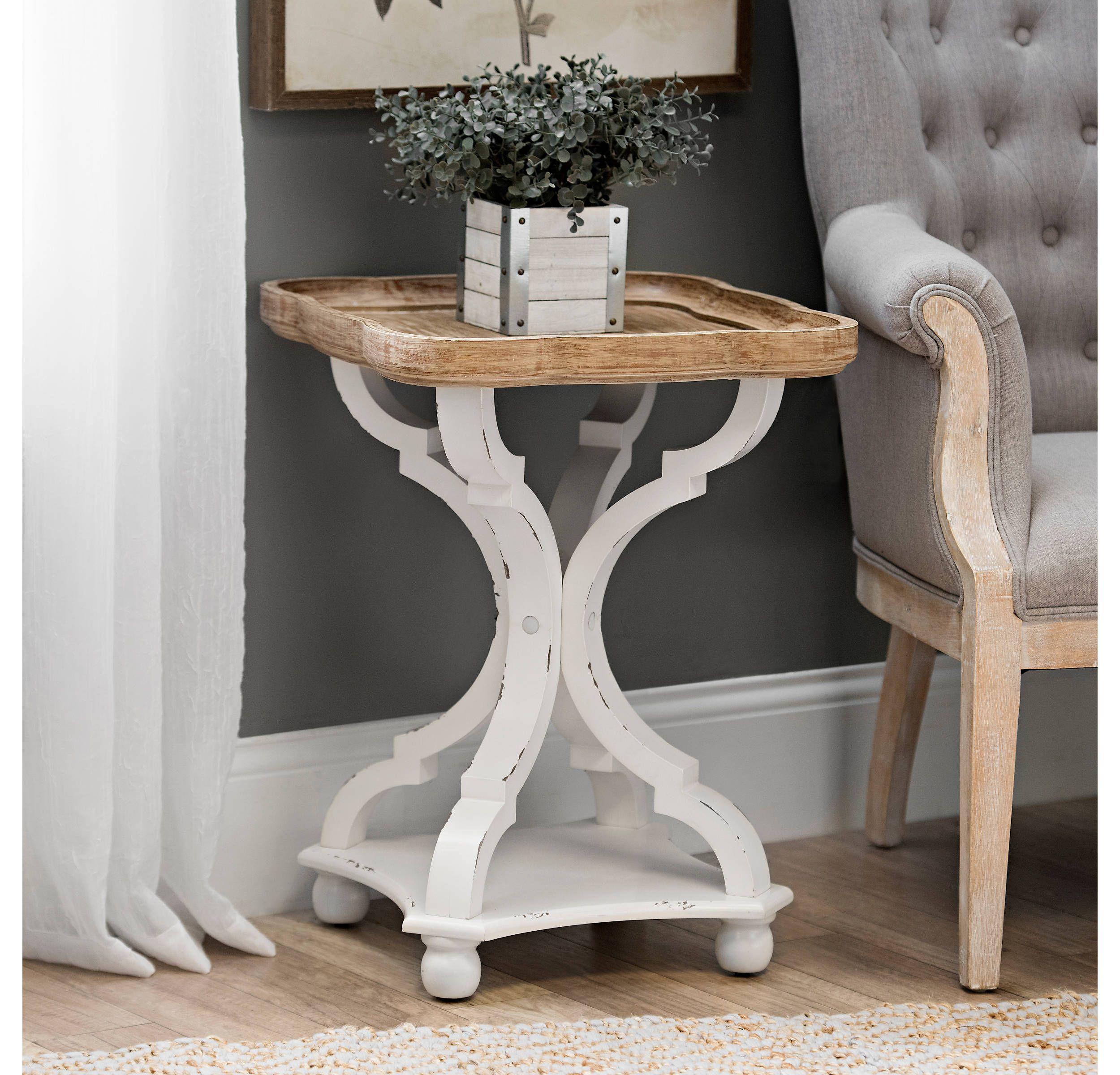 Cozayh Rustic Farmhouse Cottage Core Accent End Table, Natural Tray Top ... inside East At Main Laredo 14-Inch Natural Cross-Cut Accent Table