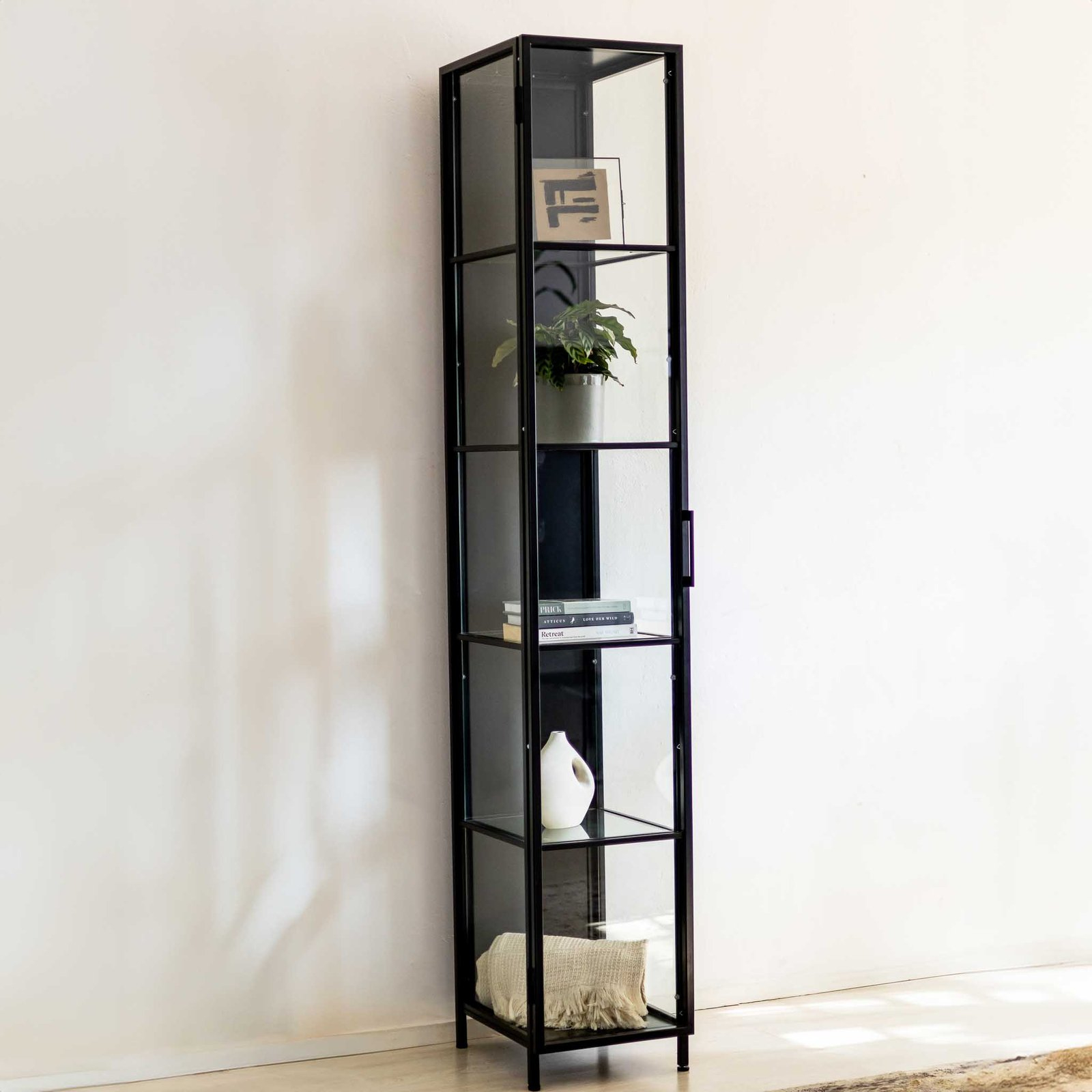 Delilah Display Cabinet - Studio Delta intended for Pinet 78" Tall Gunmetal Iron And Glass Narrow Display Cabinet