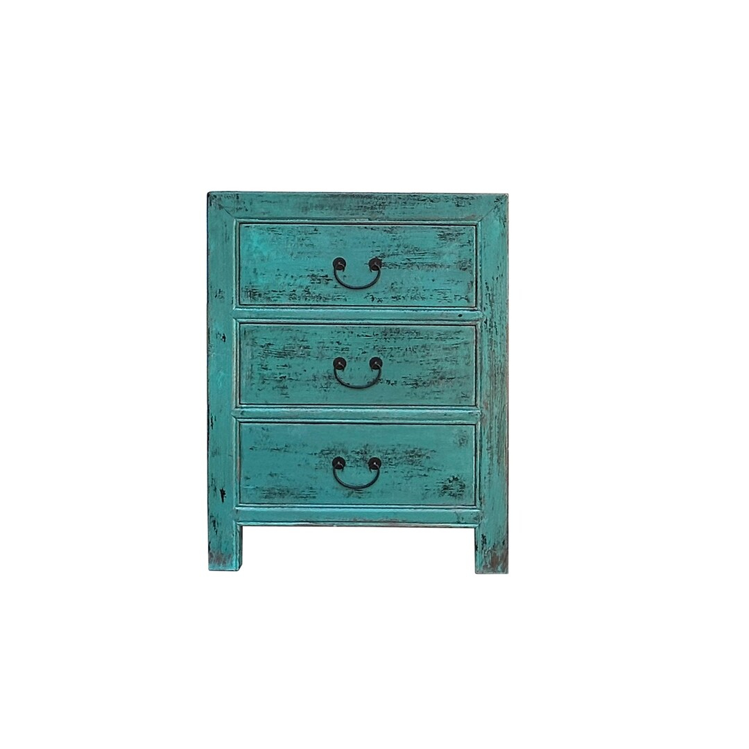 Distressed Teal Green Marks 3 Drawers End Table Nightstand Cabinet ... intended for Comparing Traditional and Contemporary Designs in Tibetan Floral Furniture