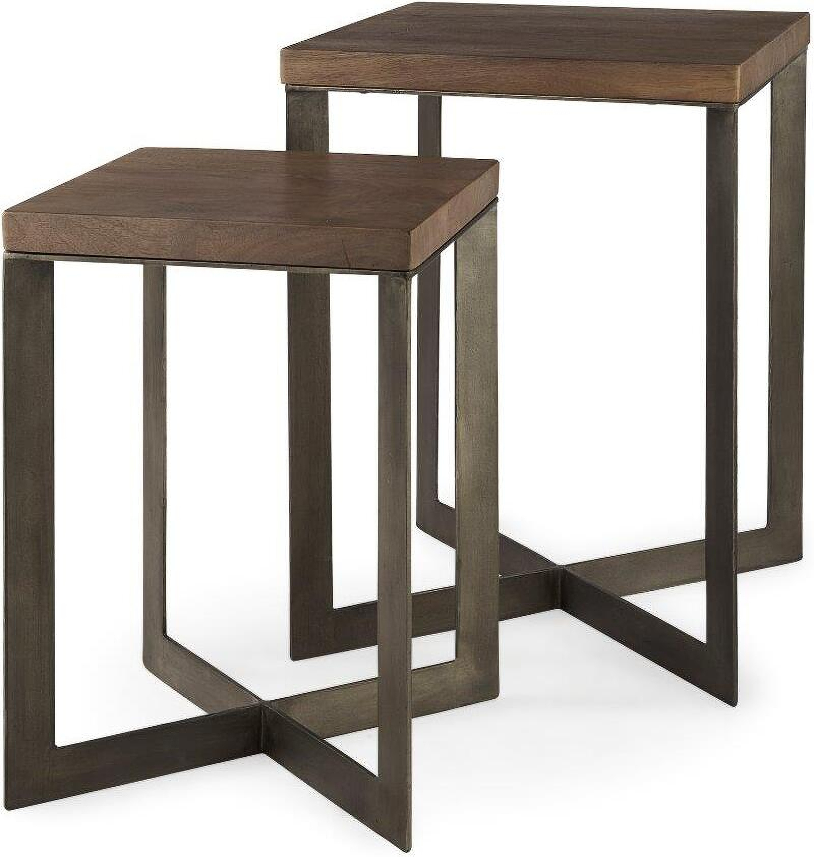Faye Medium Brown Wood With Metal Base Accent Tables Set Of 2 By ... with Remy Solid Wood And Iron Modern Pedestal Accent Tables (Set Of 2)