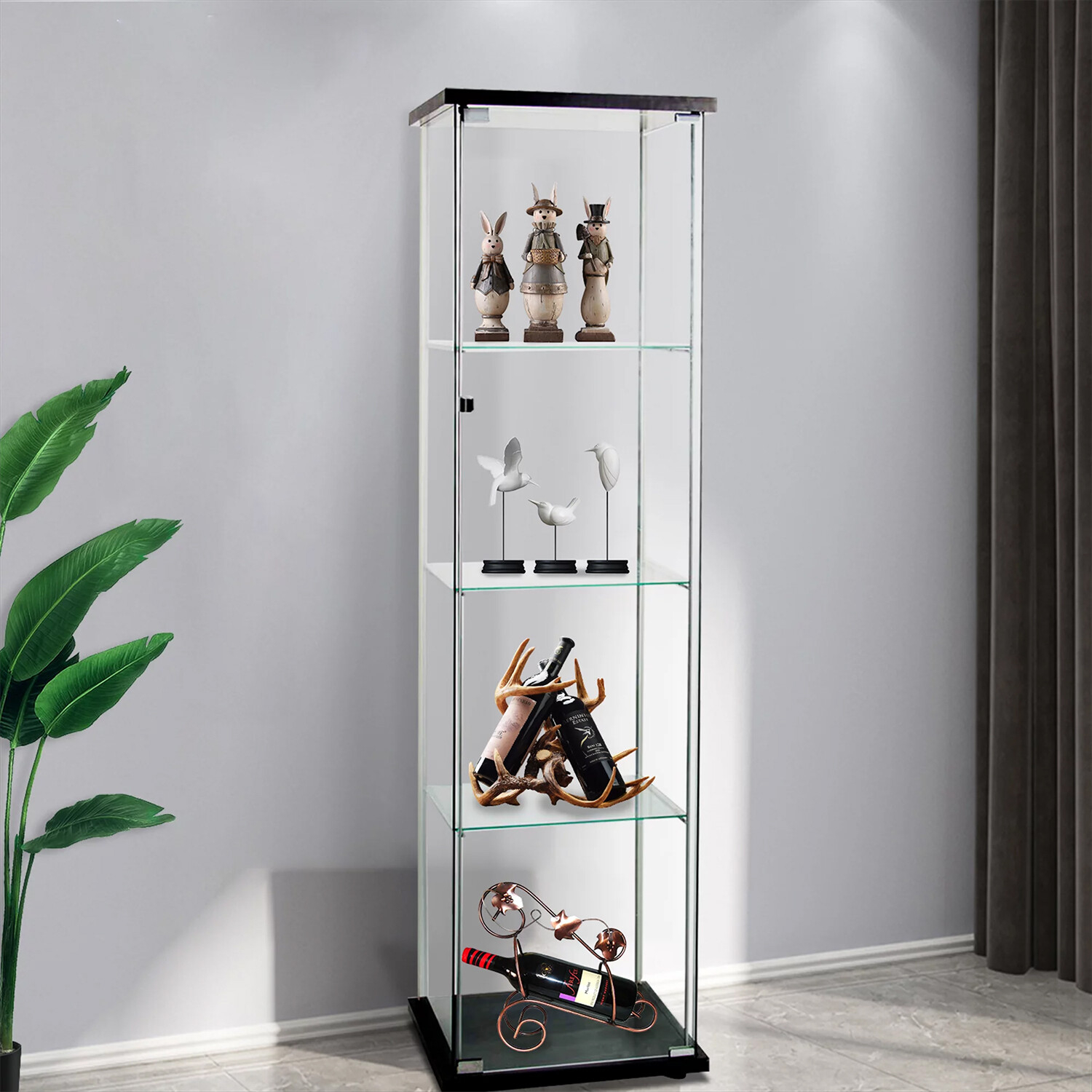 Glass Curio Cabinet | Cabinets Matttroy with Bowery Hill 5 Shelf Contemporary Glass Wood Curio Cabinet In Black