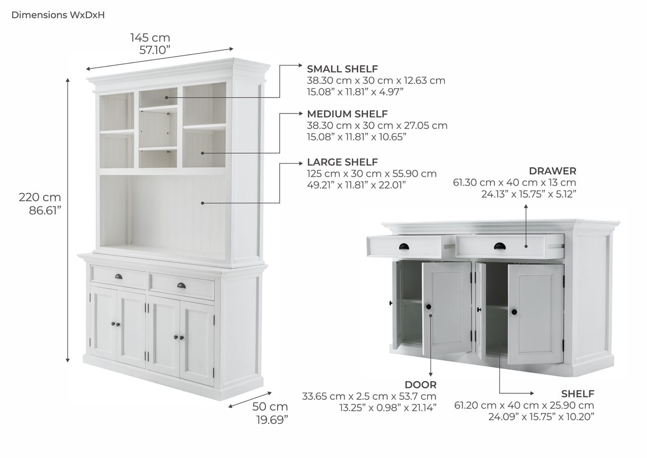 Halifax Buffet Hutch Unit With 2 Adjustable Shelves, Classic White At ... for Classic White Buffet Hutch Unit