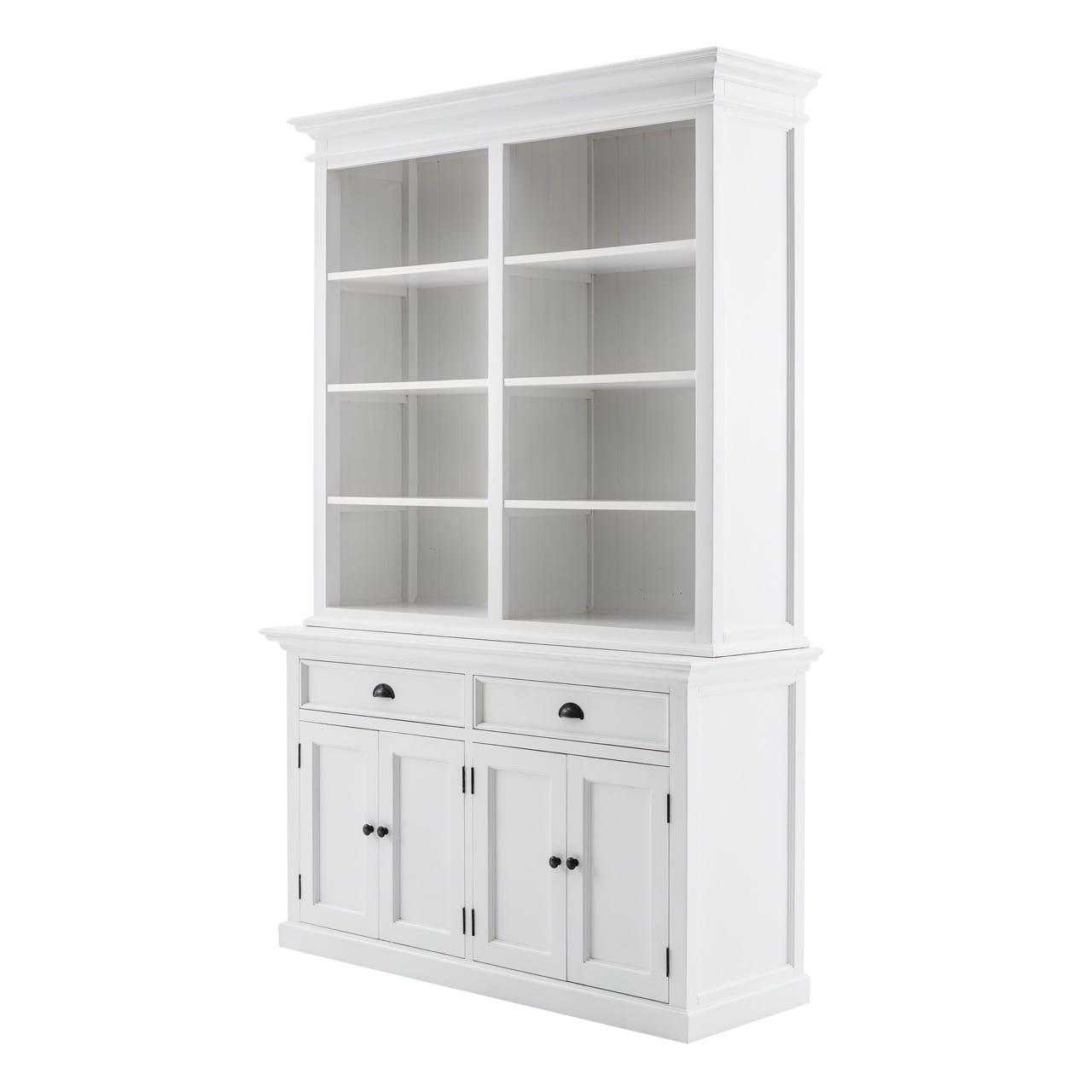 Halifax Buffet Hutch Unit With 8 Shelves, Classic White At Futonland inside Classic White Buffet Hutch Unit
