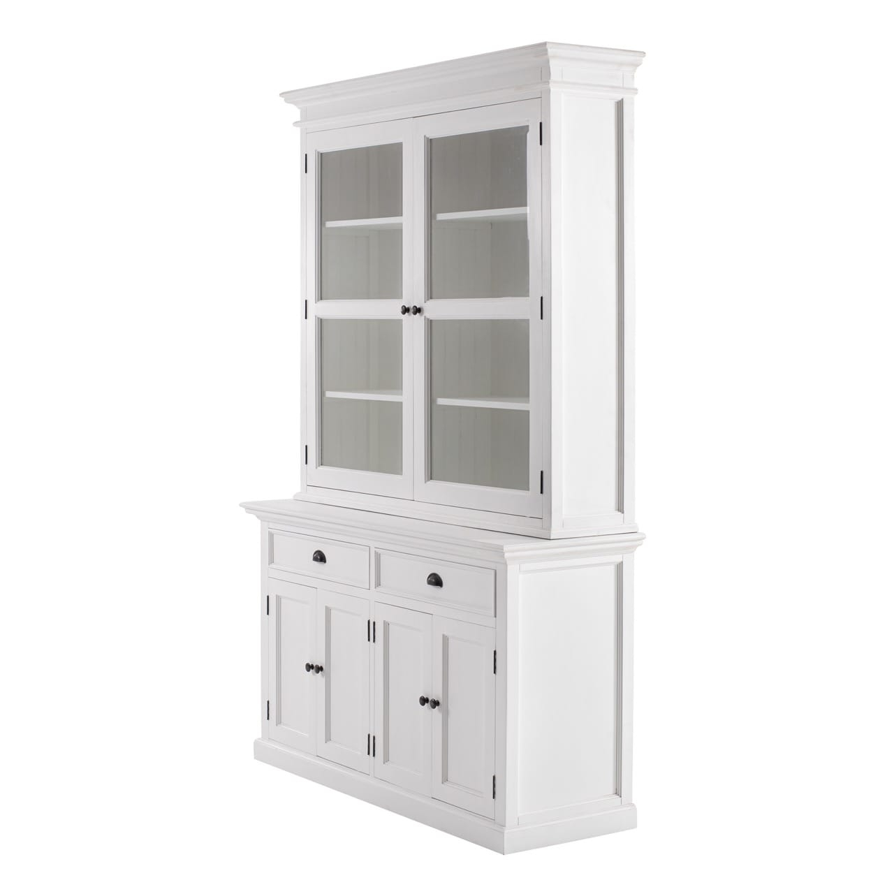 Halifax Glass-Display Hutch Unit, Classic White At Futonland throughout Classic White Double Bay Hutch Unit