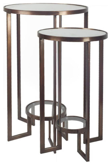 Homeroots Set Of 2 Round Glass Top Accent Tables With Metal Framed, 16 ... in Set Of 2 Square Minimalist Ice Blue Glass Top Accent Tables Pedestal Modern