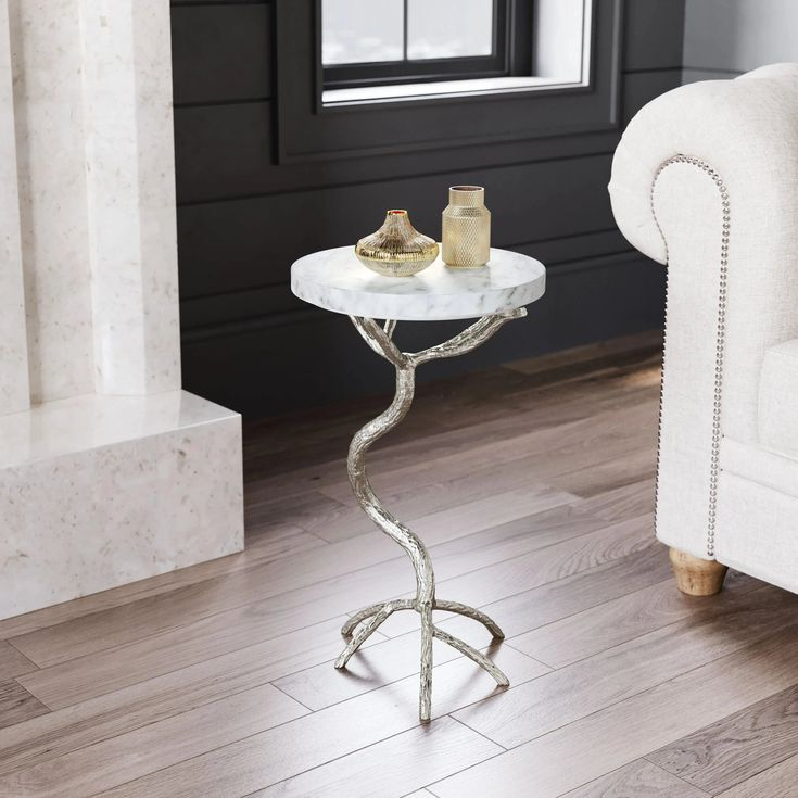 Joel Side Table White & Silver In 2025 | White Side Tables, Marble Top ... with regard to Designing with elegance timeless silver and white marble tables