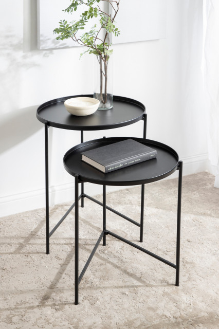 Kate And Laurel 2-Piece Ulani Nested Round Metal End Table Set, Black ... in How Minimalist Design Elements Enhance Living Room Layouts