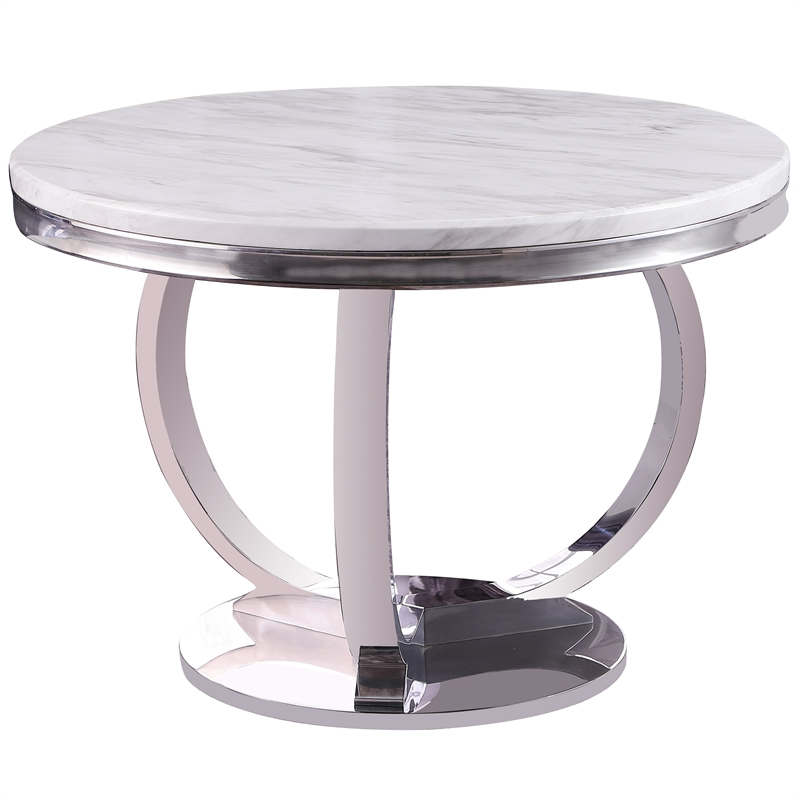 Layla White Modern Faux Marble Round Dining Table With Silver Base ... with Designing with elegance timeless silver and white marble tables