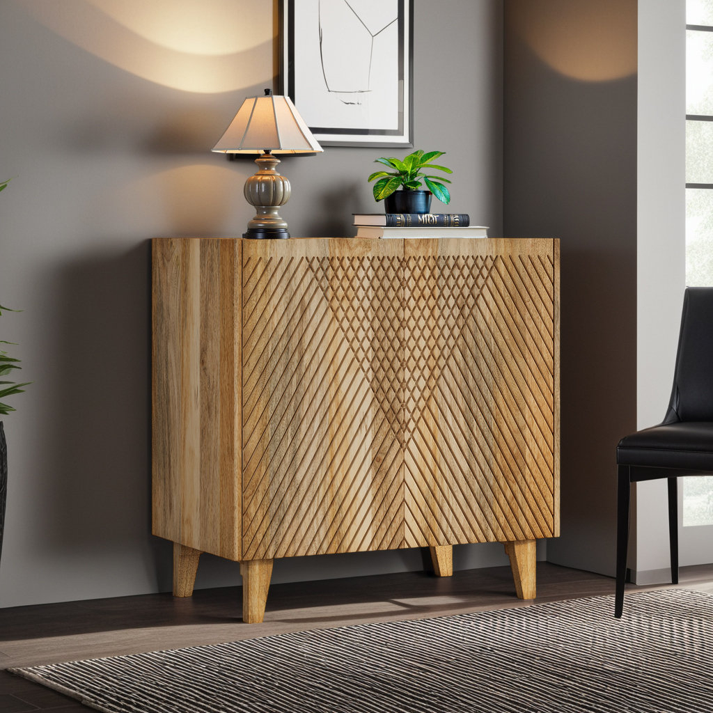 Millwood Pines Rustic Mango Wood Accent Cabinet With Fluted Design ... intended for Hooker Furniture 628-85111 Melange 80"W Mango Wood Accent Cabinet - Light Wood