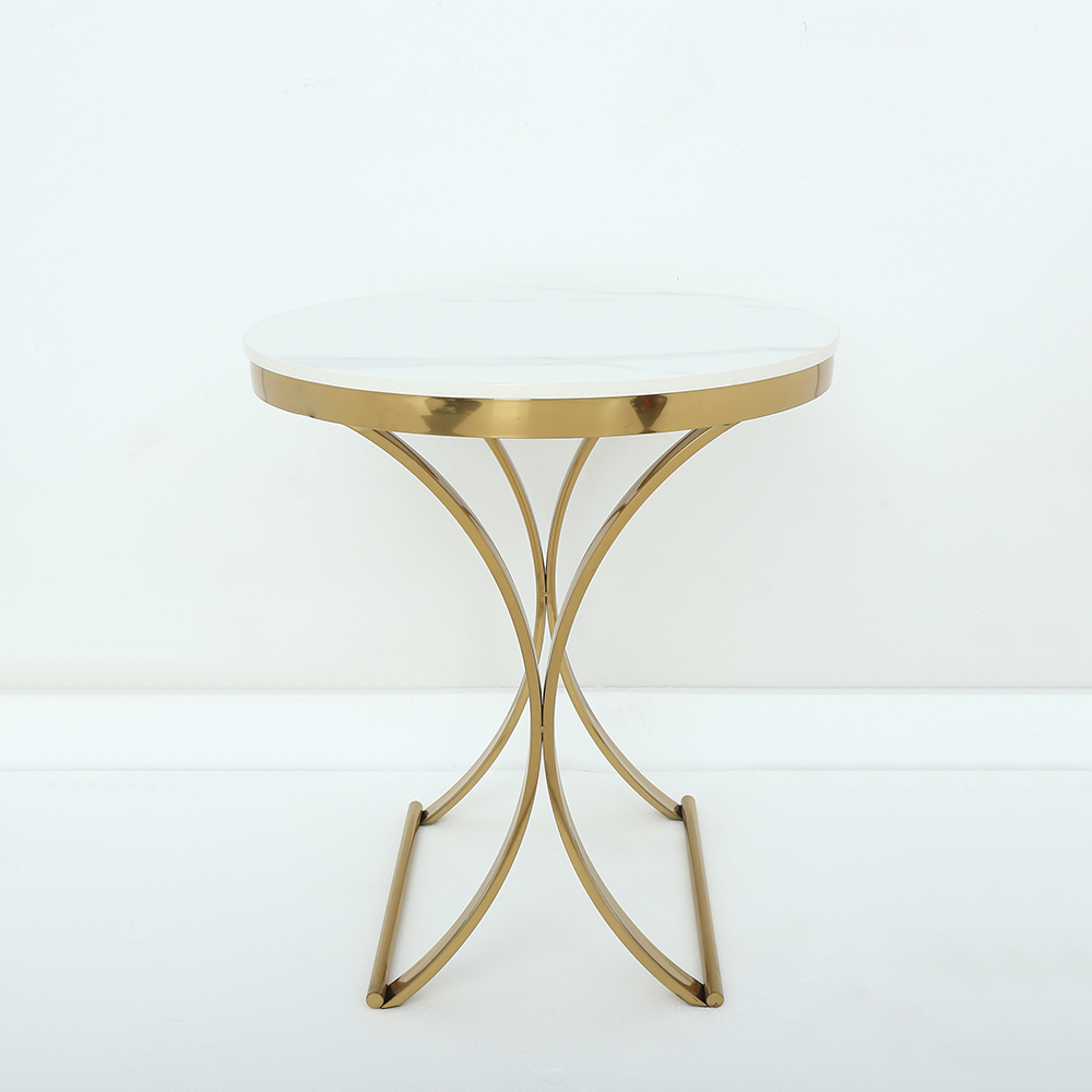 Modern Luxurious Round White Stone Side Table X-Base End Table In Gold ... pertaining to Exploring the Versatility of X-Base End Tables in Contemporary Spaces