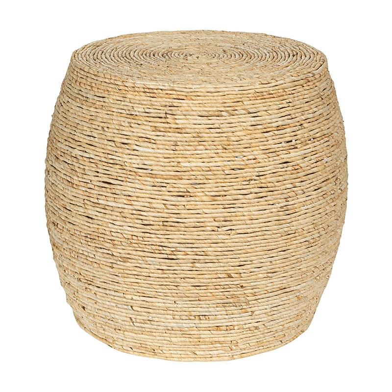 Storied Home Round Handwoven Corn Rope Barrel Accent Table, Natural ... inside Contemporary Coastal White Rope Knot Accent Tablewith Shelf Rattan Round