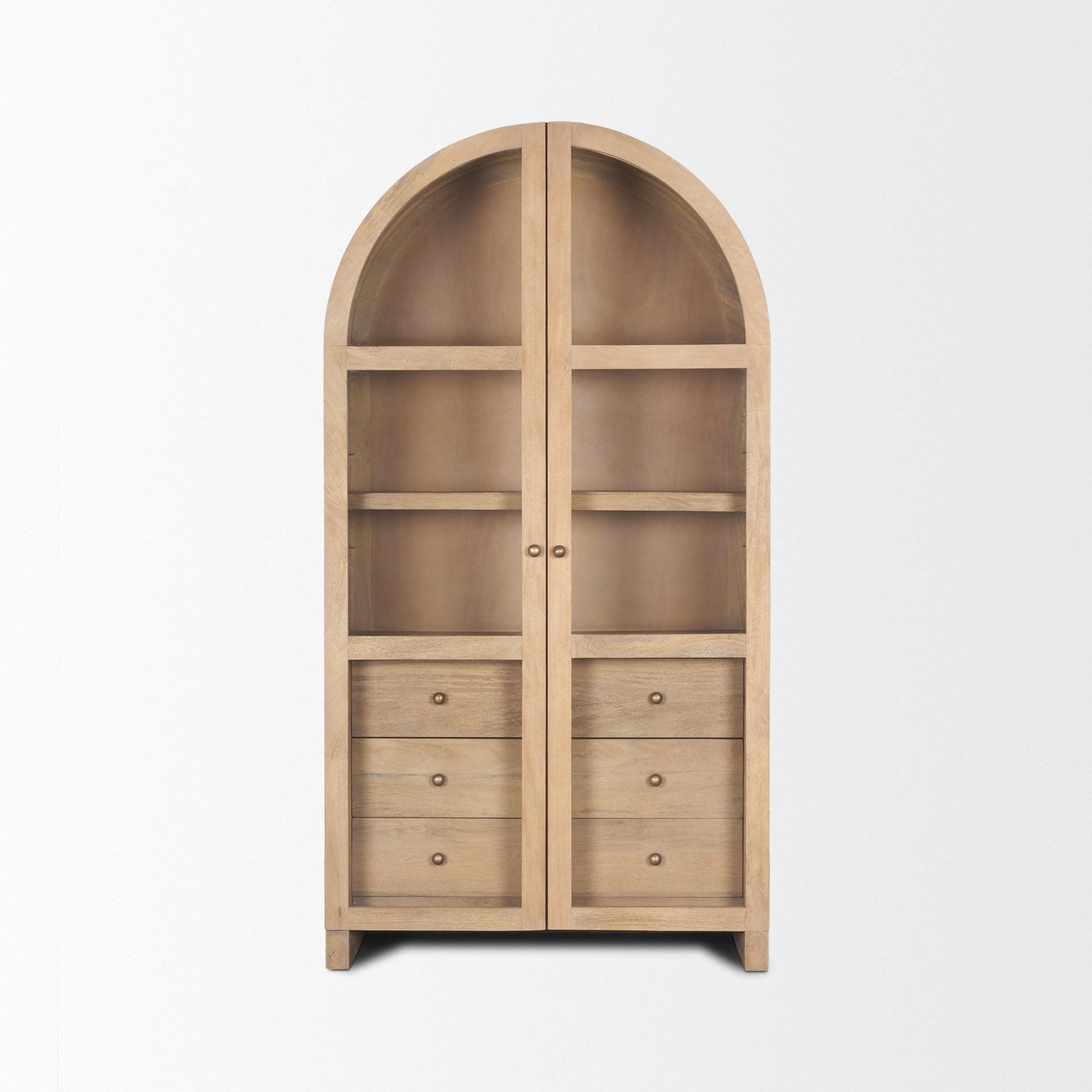 Suri Light Brown Wood With Glass Doors Arched Curio Cabinet By Mercana ... within Exploring the Grain Patterns and Durability of Suri Light Brown Wood