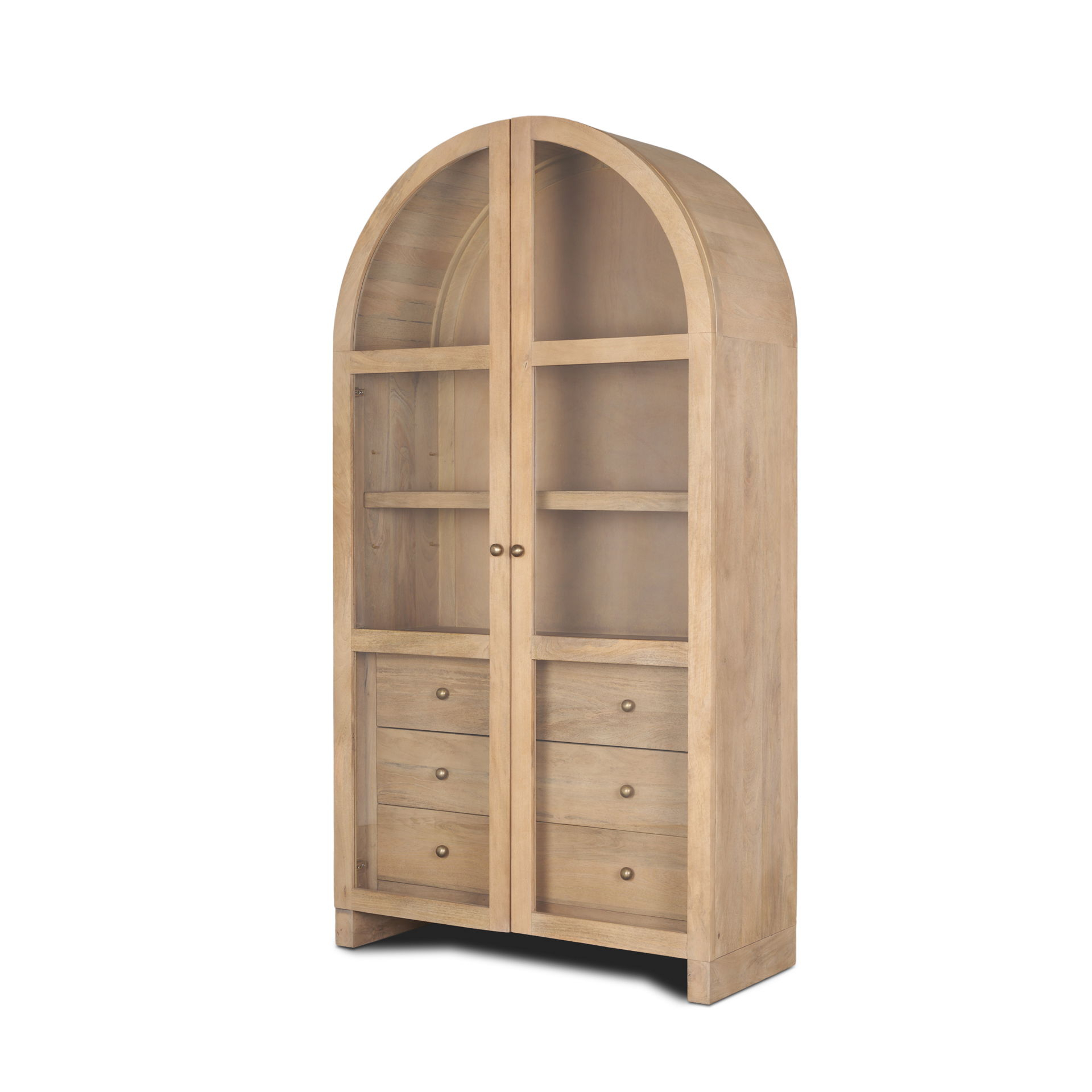 Suri Light Brown Wood With Glass Doors Arched Curio Cabinet By Mercana ... within Suri Light Brown Wood