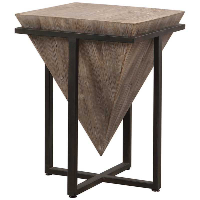 Uttermost Bertrand Accent End Table In Gray Wash And Aged Black | Cymax ... intended for East At Main Laredo 14-Inch Natural Cross-Cut Accent Table
