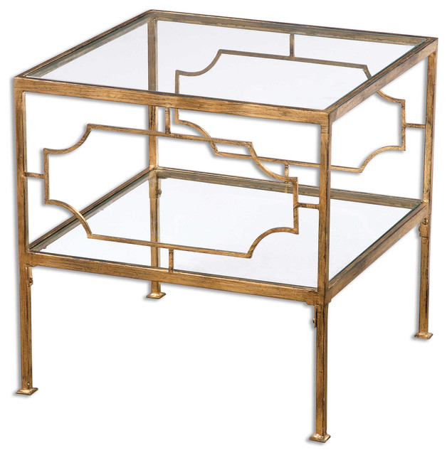Uttermost Genell Gold Glass Cube Side Table - Transitional - Side ... pertaining to Uttermost Genell Side Table