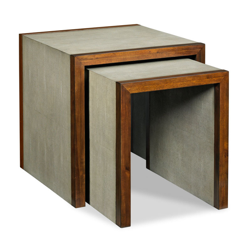 Woodbridgefurniture Savoye Shagreen 2 Piece Nesting Tables | Perigold regarding Walter Z-Leg Nesting Tables, Faux Shagreen And Gold Metal, 2 Piece Set