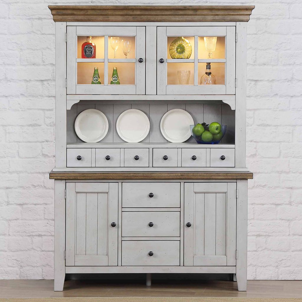 Country Grove Buffet And Lighted Hutch – Gray Oak - Sunset Trading throughout Country Grove Buffet And Lighted Hutch