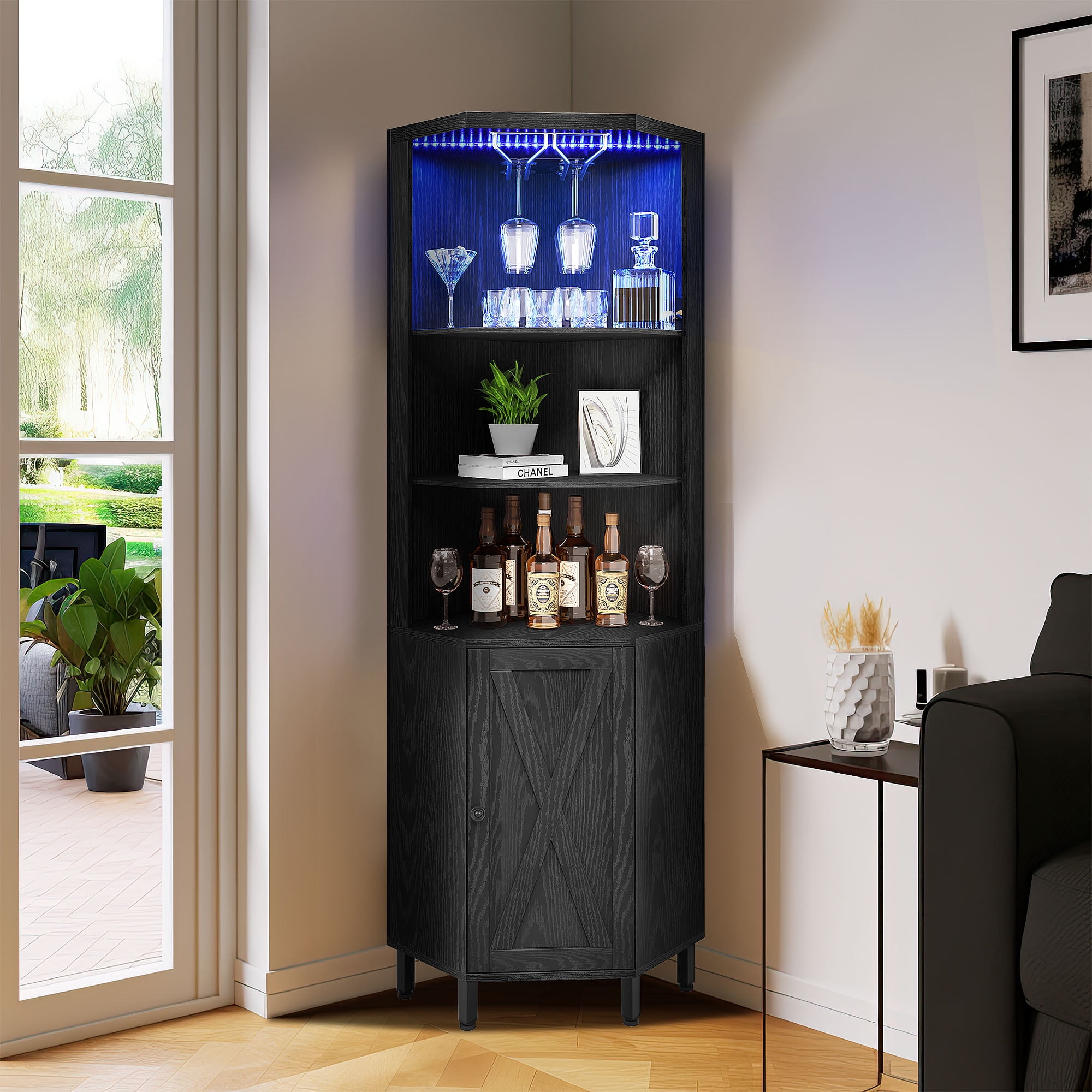 Modern Black Corner Bar Cabinet With Led Lights And Australia | Ubuy within Modern Corner China Buffet, Black