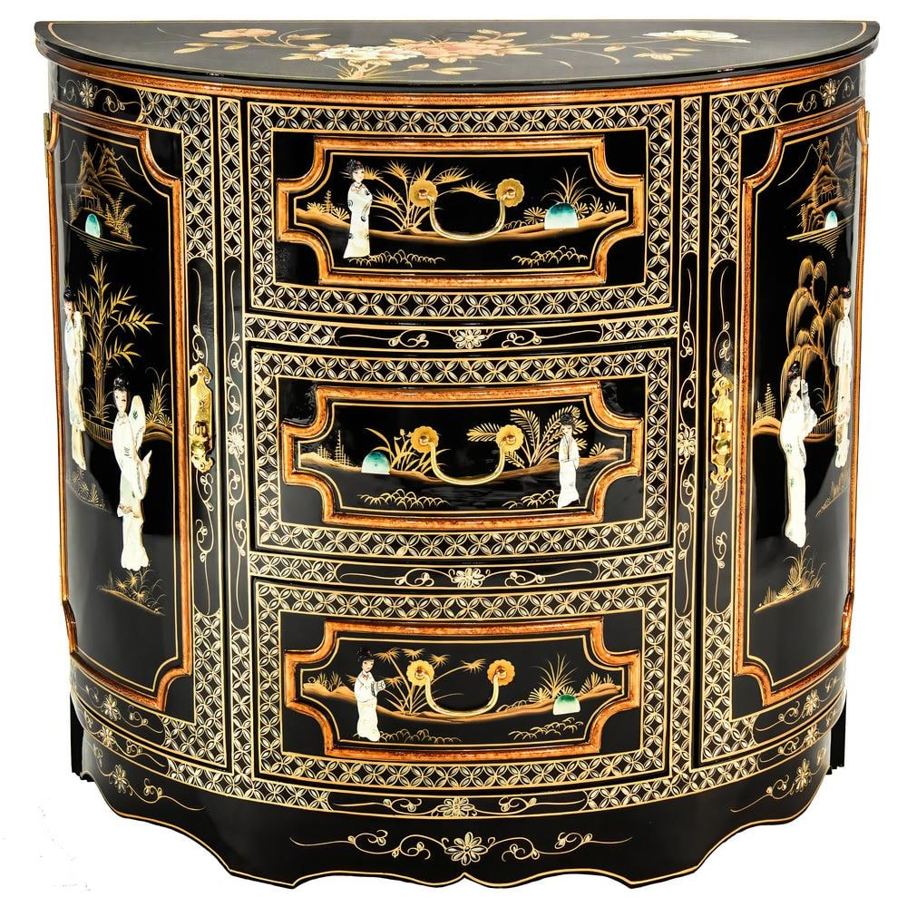 Reviews For Oriental Furniture Black Lacquer Royal Ladies Half-Moon ... throughout Exploring the Artistry Behind Black Lacquer Cabinets
