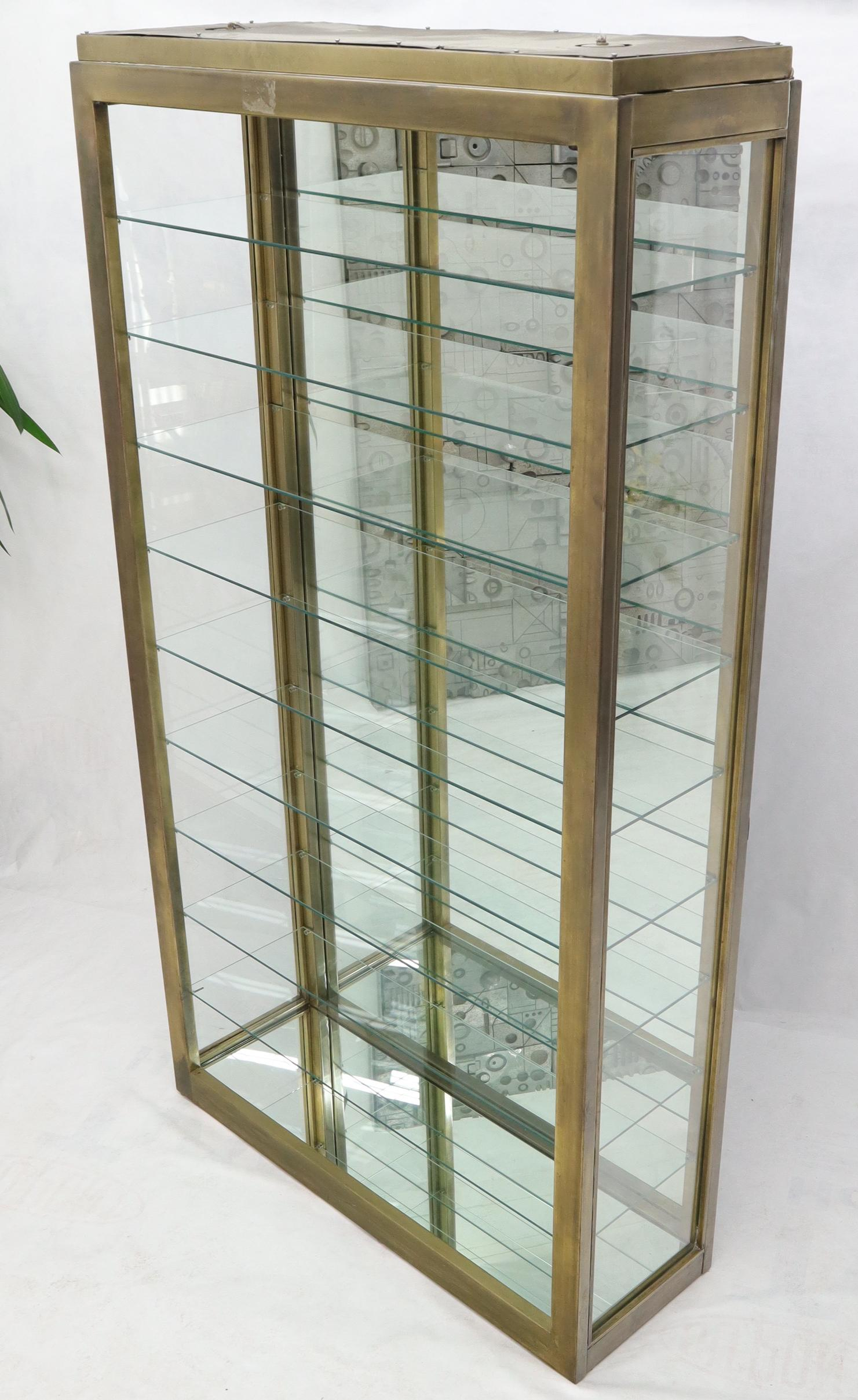 Tall Narrow Brass Finish Adjustable Glass Shelves Unit Bookcase Storage ... within Carley 84" Tall Narrow Brass Finished Iron And Glass Display Cabinet