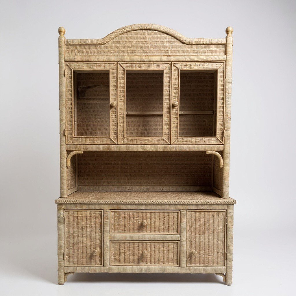 Vintage Henry Link Wicker Hutch & Sideboard Server – Devonshire in Comparing classic versus modern interpretations of Chamblis 80 inch fretwork hutch sideboard server