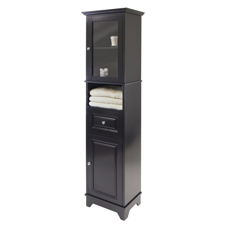 Winsome Alps Tall Bathroom Transitional Solid Wood Linen Cabinet In Black pertaining to How Transitional Design Elements Enhance Storage Solutions