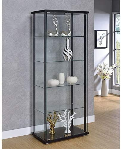 Bowery Hill 5 Shelf Contemporary Glass Curio Display Cabinet Case With ... with How Bowery Hill Black Glass Curio Cabinet Enhances Interior Aesthetics