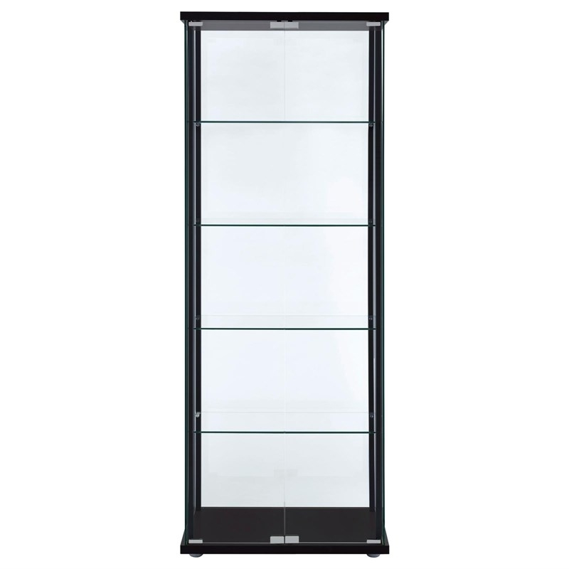Bowery Hill 5 Shelf Contemporary Glass Wood Curio Cabinet In Black regarding Bowery Hill Contemporary 3 Shelf Glass Curio Wood Cabinet In Black
