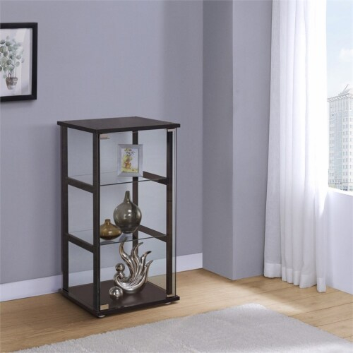 Bowery Hill Contemporary 3 Shelf Glass Curio Wood Cabinet In Black, 1 ... regarding Bowery Hill Hexagonal Contemporary Glass Curio Cabinet In Black