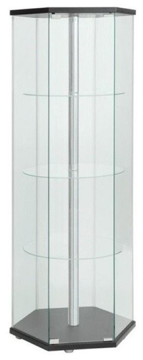 Bowery Hill Hexagonal Contemporary Glass Curio Cabinet In Black ... within Bowery Hill Contemporary 3 Shelf Glass Curio Wood Cabinet In Black