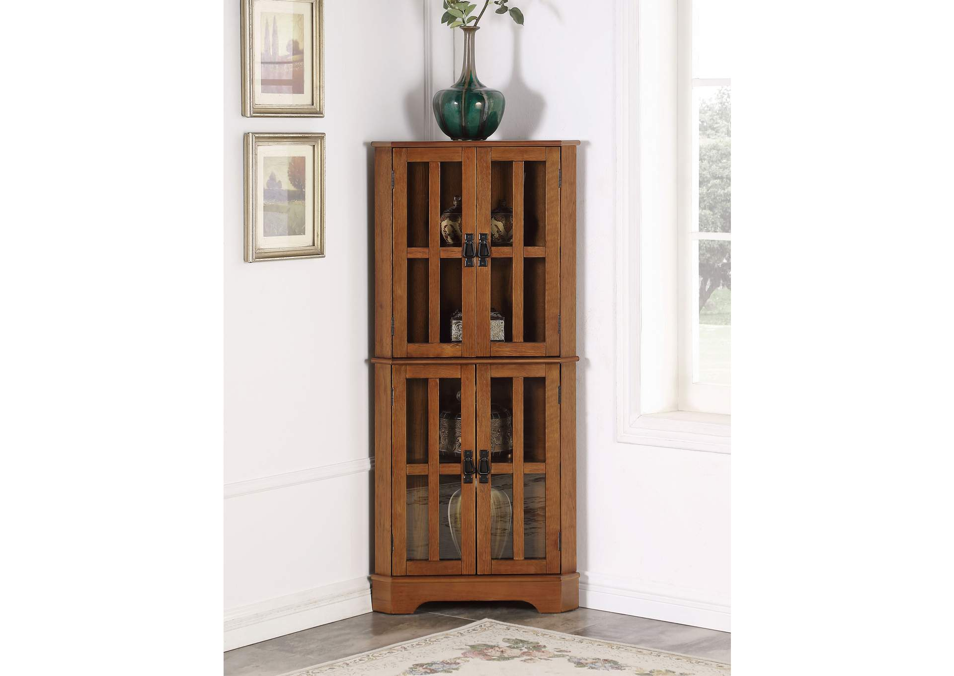 Coaster Company Brown Finish Glass 5 Shelf Corner Curio Cabinet ... in Coaster Appledale 6-Shelf Corner Wood Curio Cabinet Medium Brown