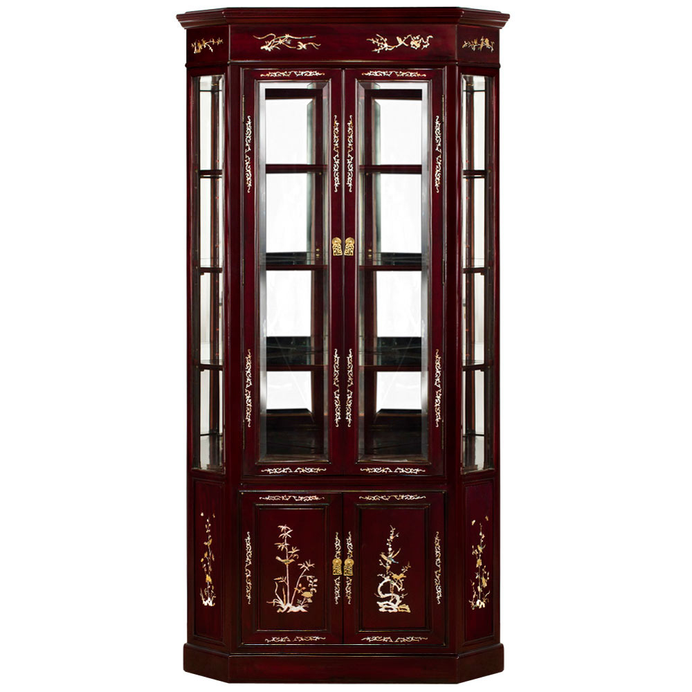 Dark Cherry Rosewood Oriental Cabinet Mother Of Pearl Dccgc with regard to Dark Cherry Elmwood Flower And Bird Design Oriental Curio Cabinet