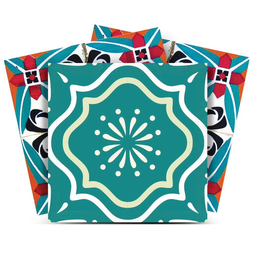 Homeroots 4" X 4" Turq And Terra Cotta Scroll Peel And Stick Removable ... intended for Homeroots