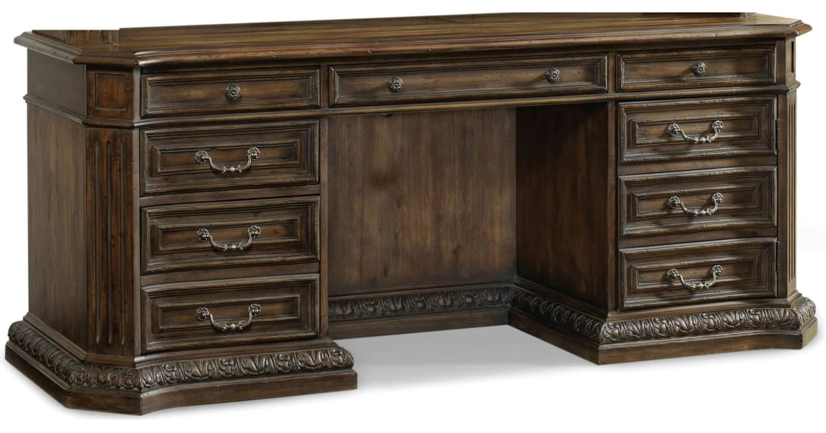 Hooker Furniture 5070-10464 Rhapsody 45" Wide Rustic Computer Credenza ... with Hooker Furniture 5070-10467 77-3/4"W Hardwood Hutch - Rustic Walnut