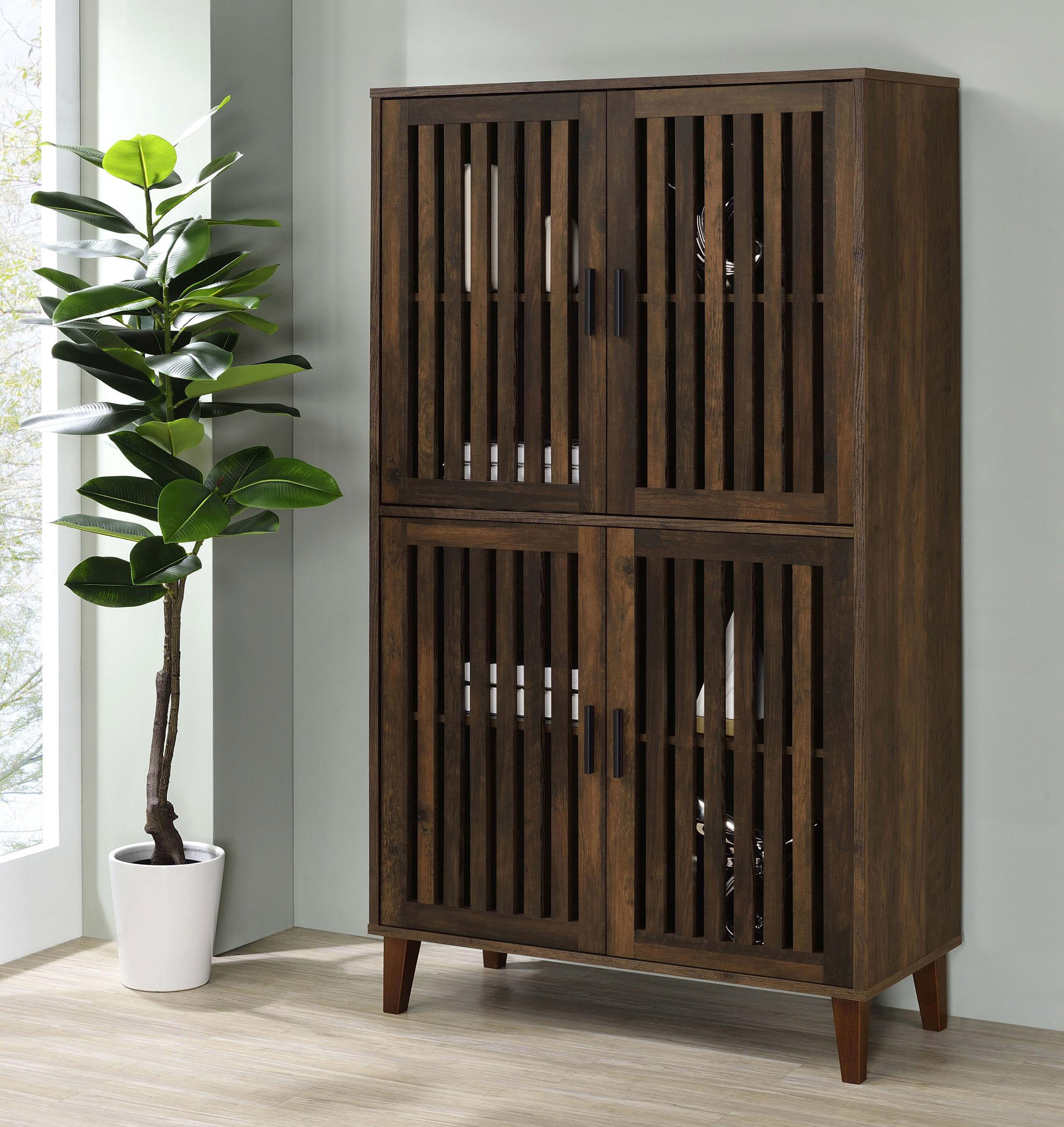 Loon Peak 4-Door Engineered Wood Tall Accent Cabinet Dark Pine ... with Comparing classic and contemporary design elements in modern furniture