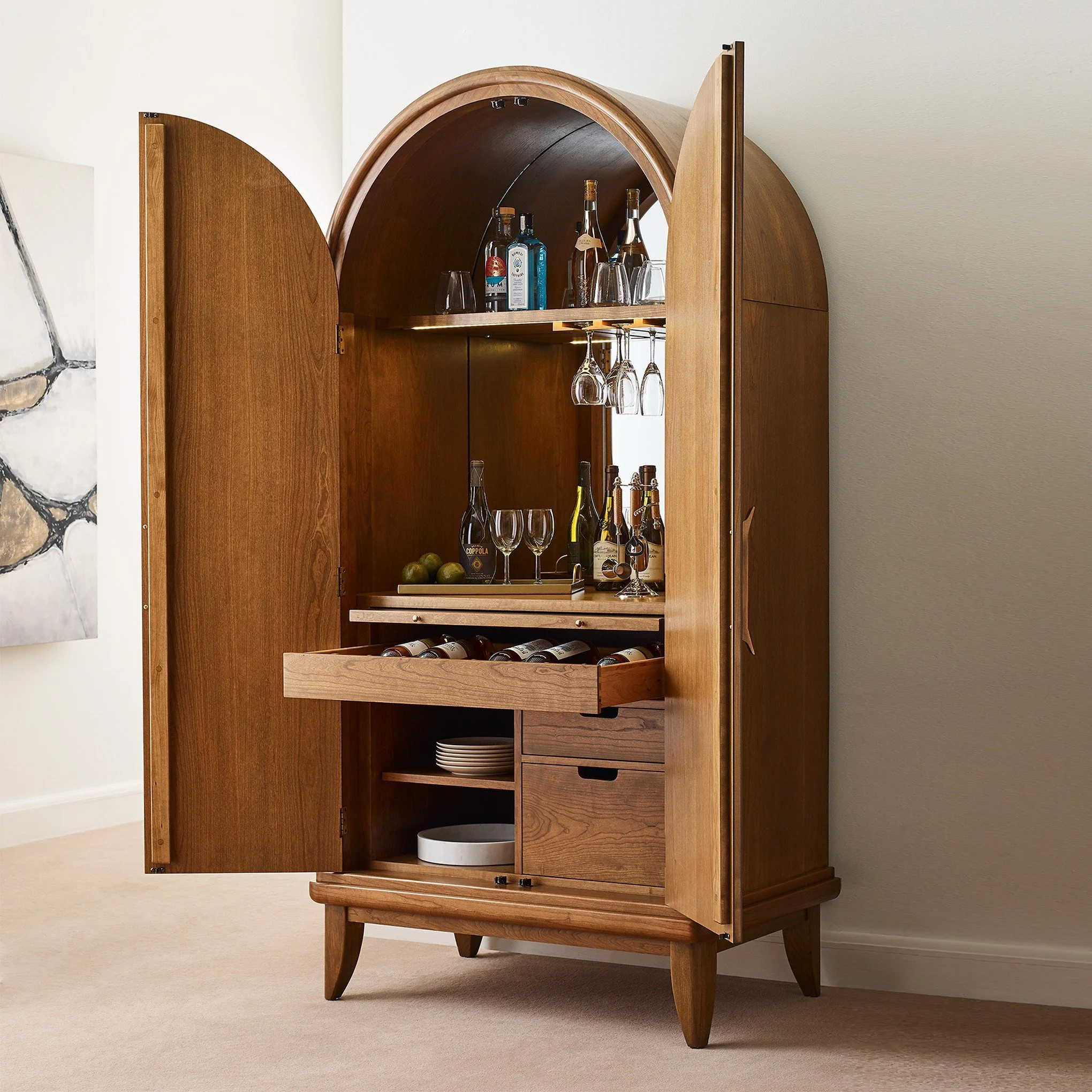 Mitchell's Interiors — Martine Arced Bar Cabinet intended for Coastal Arch Shaped Bar Cabinet