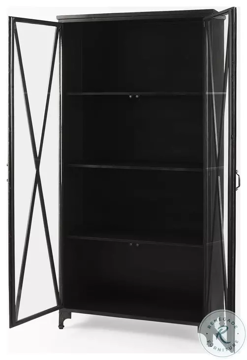 Poppy Black Metal And Glass Door Display Cabinet From Mercana Furniture ... with regard to Poppy Ii Black Metal W/Glass Doors Display Cabinet