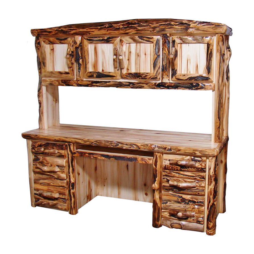 Rustic Aspen Log Desk regarding Rustic Aspen Log 2 Door Hutch