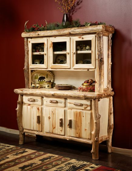 Rustic Light Or Dark Aspen Buffet & Hutch for Rustic Aspen Log 2 Door Hutch