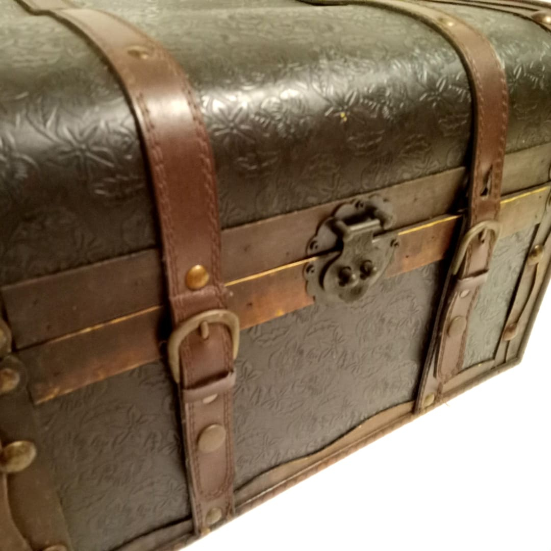 Vintage Embossed Leather And Straps Studded Wood Chest, Treasure Chest ... inside Preserving Heritage Craftsmanship Through Everyday Furniture Use